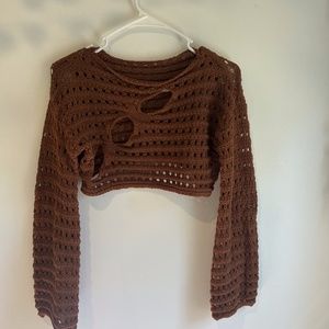 Cropped Crochet Cut Out Sweater
